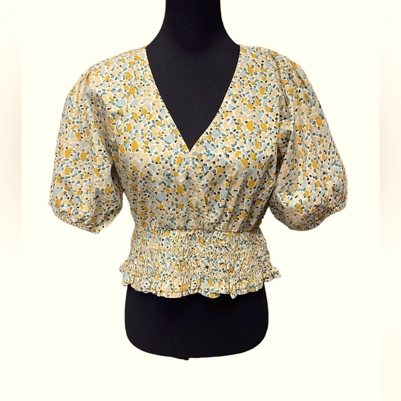 Sim & Sam 100% cotton abstract print smocked hem crop top, size large - Picture 1 of 5